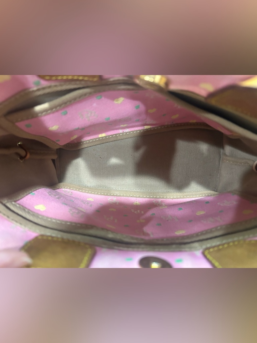 Dooney & Bourke Pink Canvas Heart Logo Tote with Tan Leather Trim - Picture 4 of 6